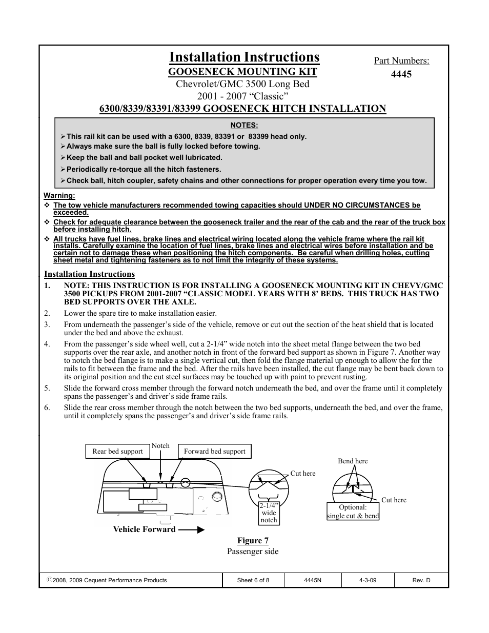 Installation instructions | Draw-Tite 4445 GOOSENECK RAIL KIT User Manual | Page 6 / 8