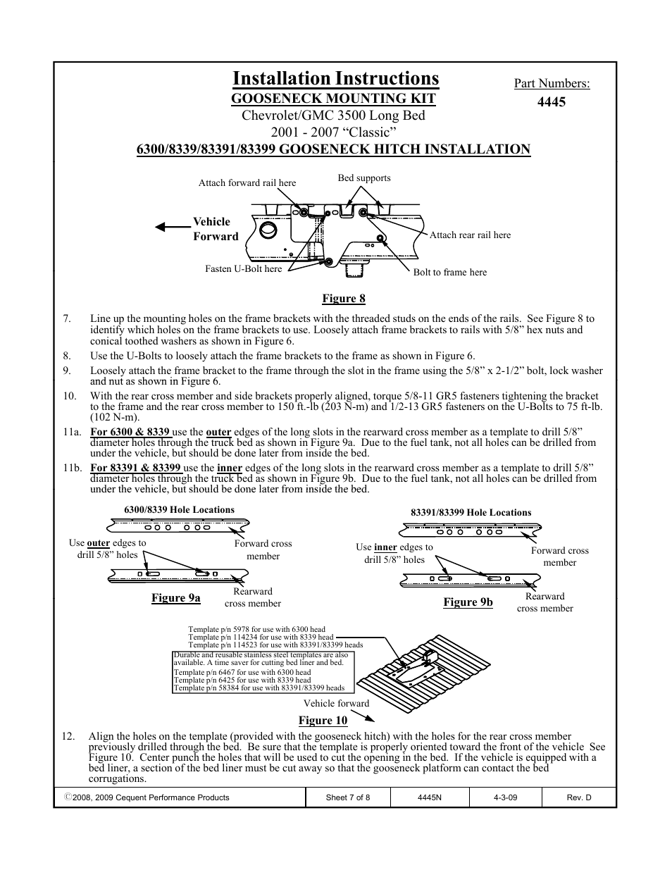 Installation instructions | Draw-Tite 4445 GOOSENECK RAIL KIT User Manual | Page 7 / 8