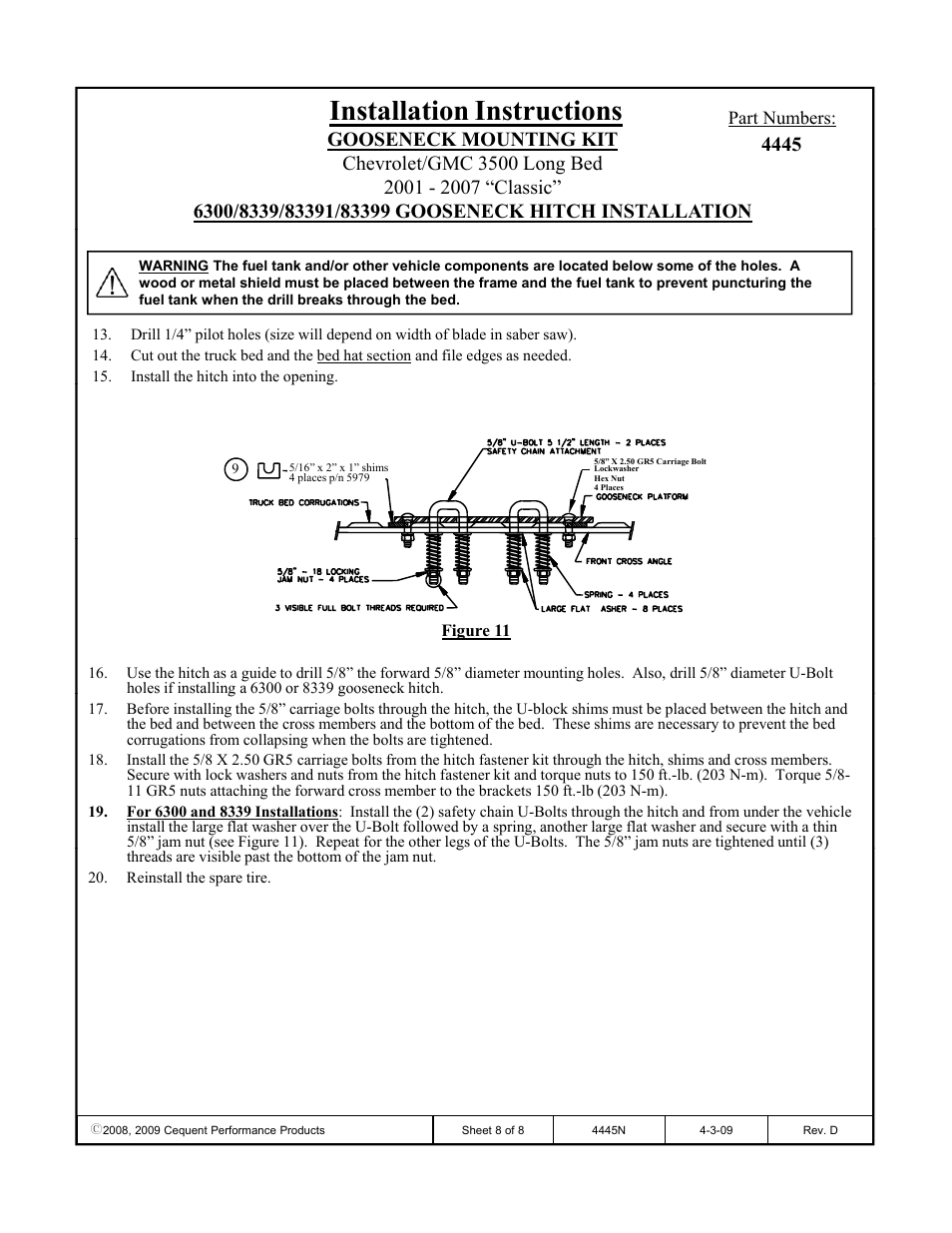 Installation instructions | Draw-Tite 4445 GOOSENECK RAIL KIT User Manual | Page 8 / 8