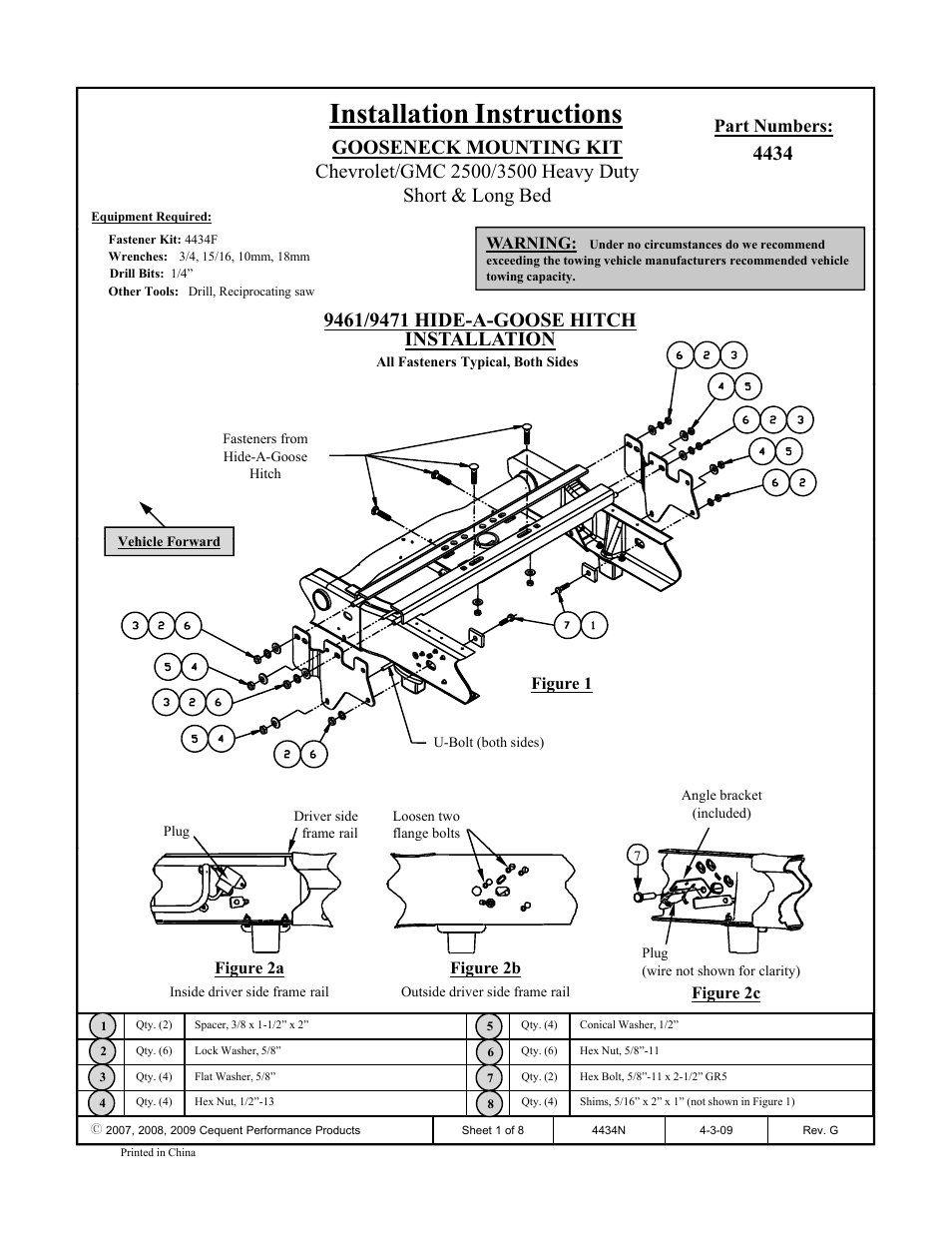 Draw-Tite 4434 GOOSENECK RAIL KIT User Manual | 8 pages