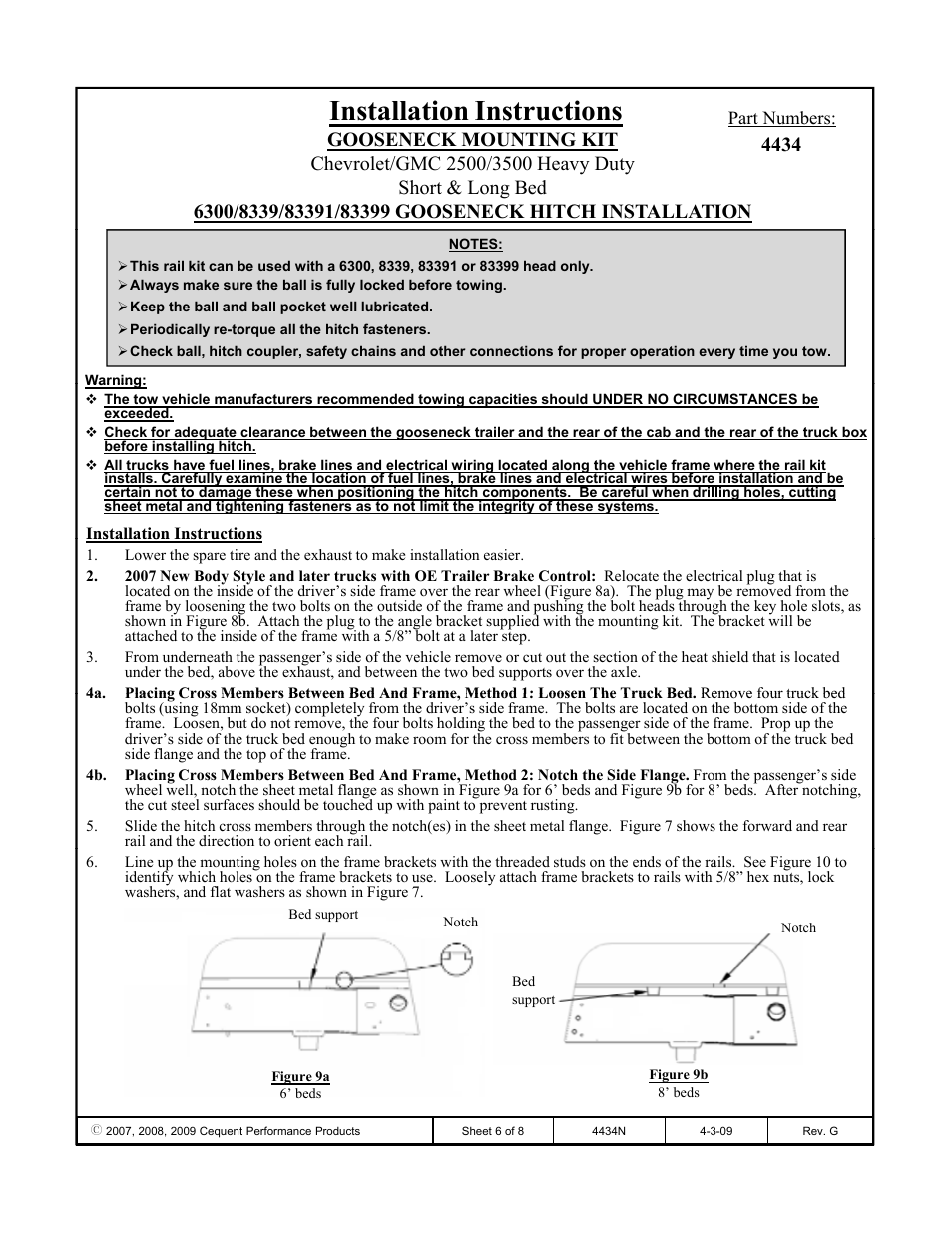 Installation instructions | Draw-Tite 4434 GOOSENECK RAIL KIT User Manual | Page 6 / 8