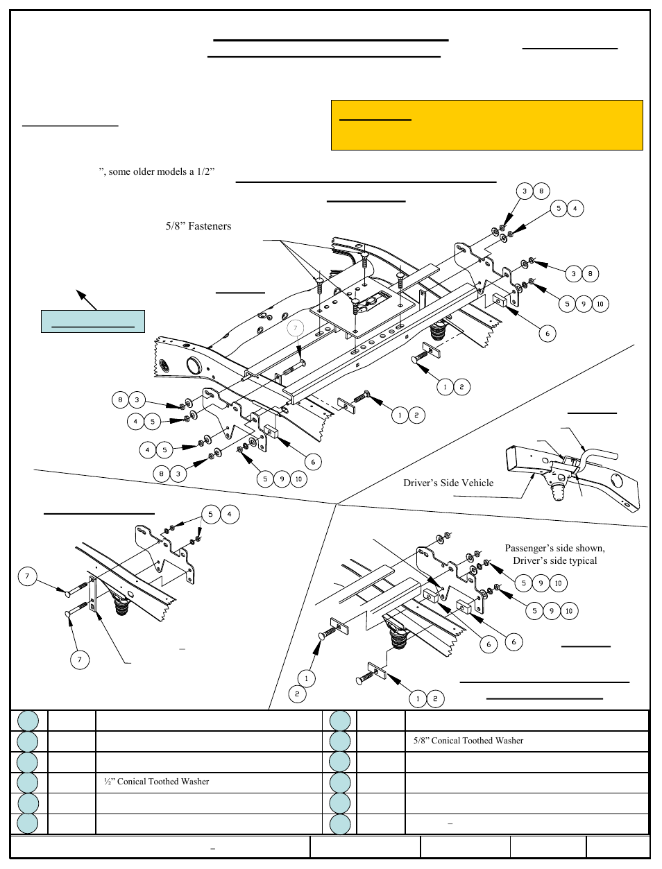 Installation, Instructions, Part numbers | Draw-Tite 4454 GOOSENECK RAIL KIT User Manual | Page 5 / 8