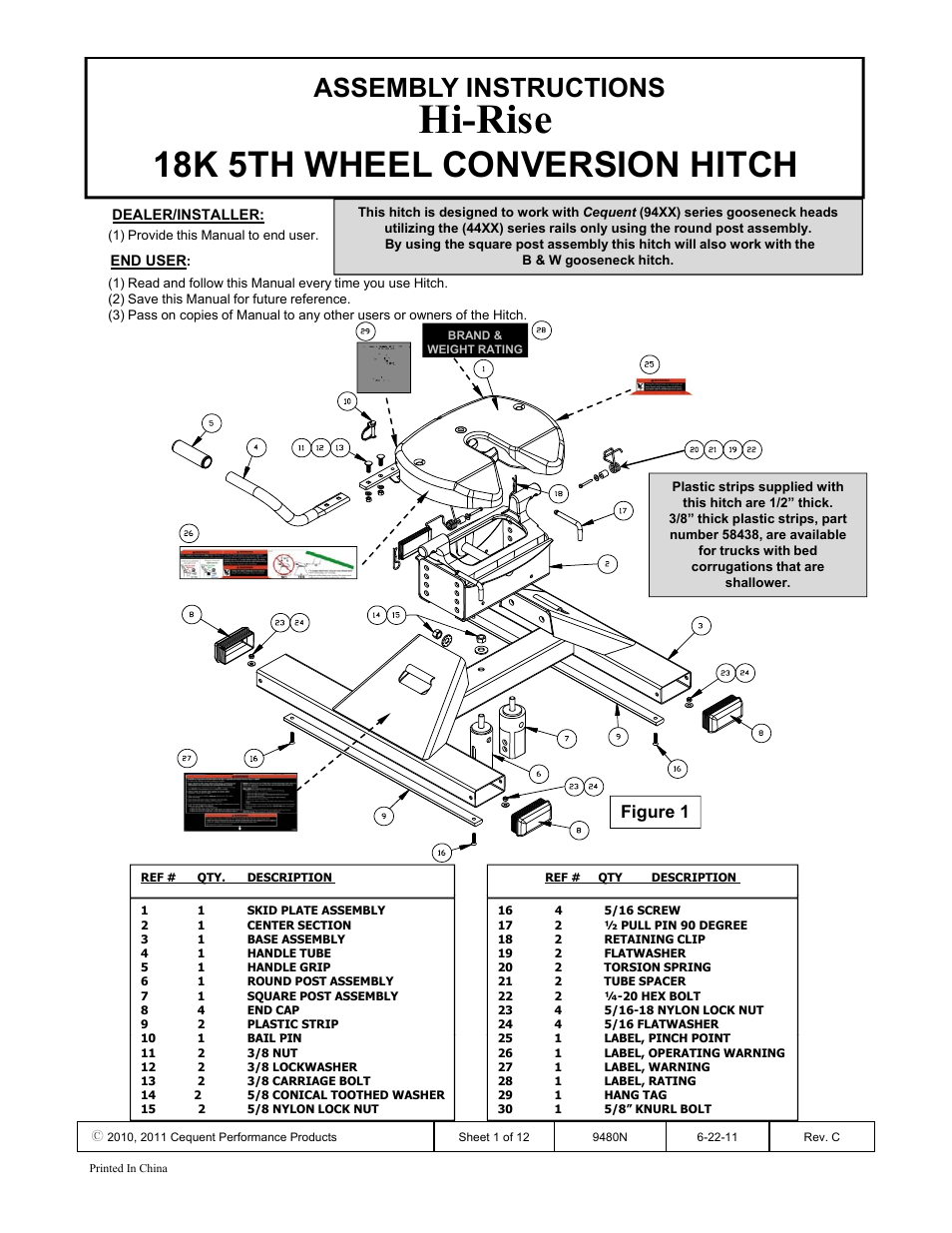 Draw-Tite 9480 HIDE-A-GOOSE FIFTH WHEEL ADAPTER User Manual | 12 pages