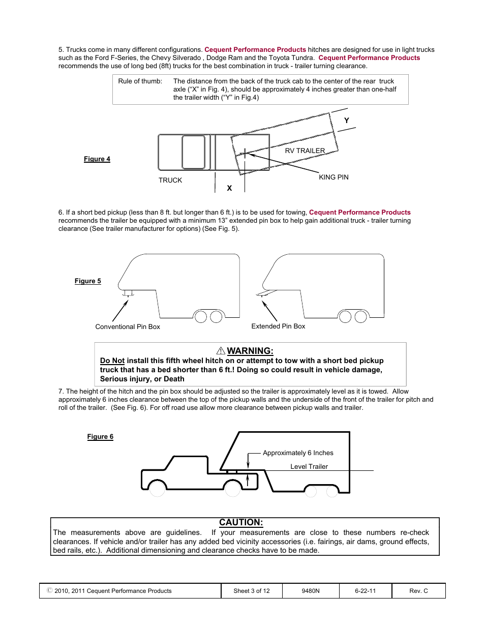 Warning, Caution | Draw-Tite 9480 HIDE-A-GOOSE FIFTH WHEEL ADAPTER User Manual | Page 3 / 12