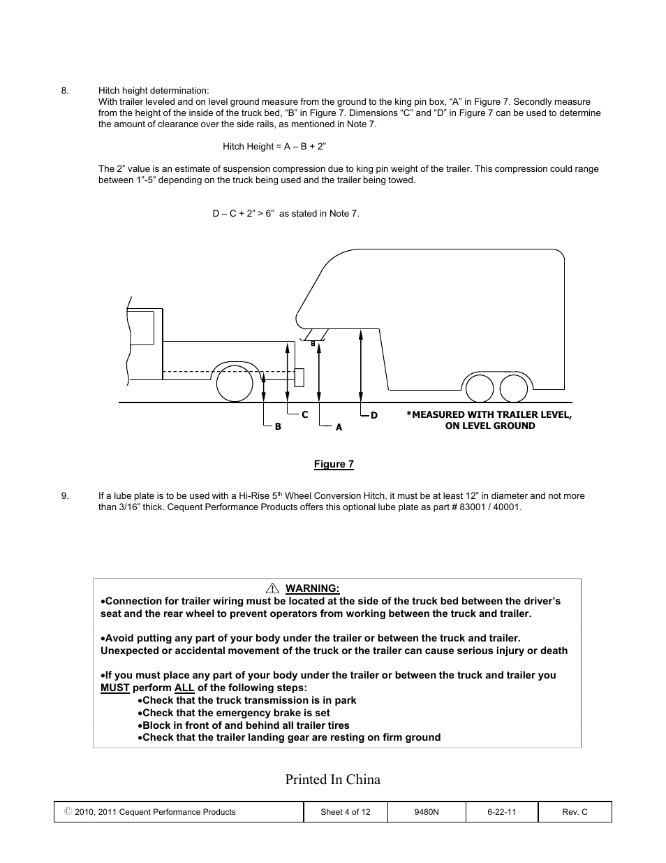 Printed in china | Draw-Tite 9480 HIDE-A-GOOSE FIFTH WHEEL ADAPTER User Manual | Page 4 / 12