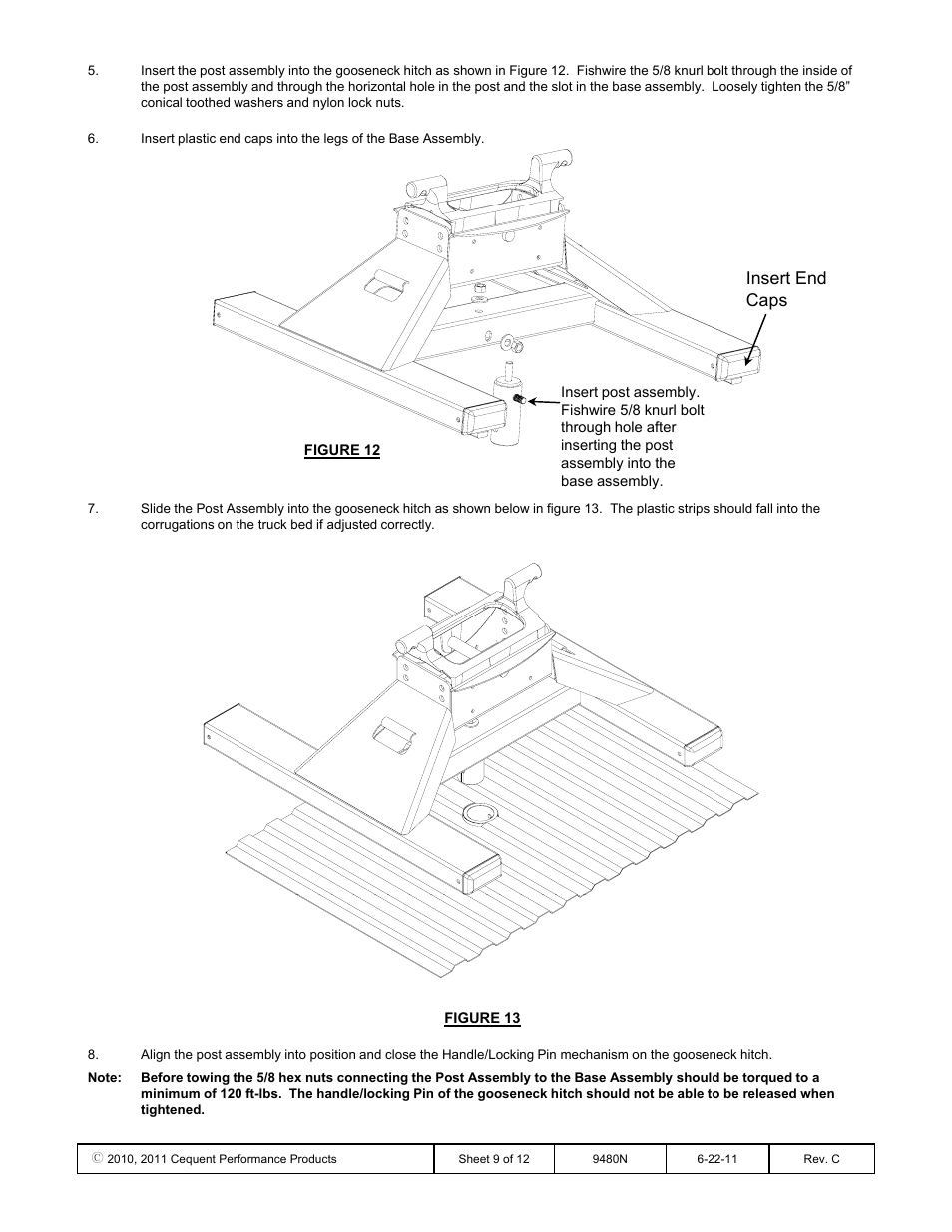 Insert end caps | Draw-Tite 9480 HIDE-A-GOOSE FIFTH WHEEL ADAPTER User Manual | Page 9 / 12