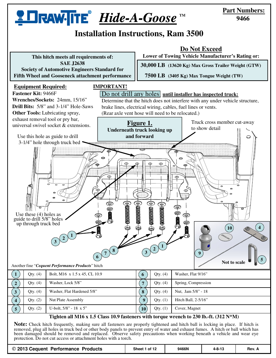 Draw-Tite 9466 HIDE-A-GOOSE - RAM User Manual | 12 pages