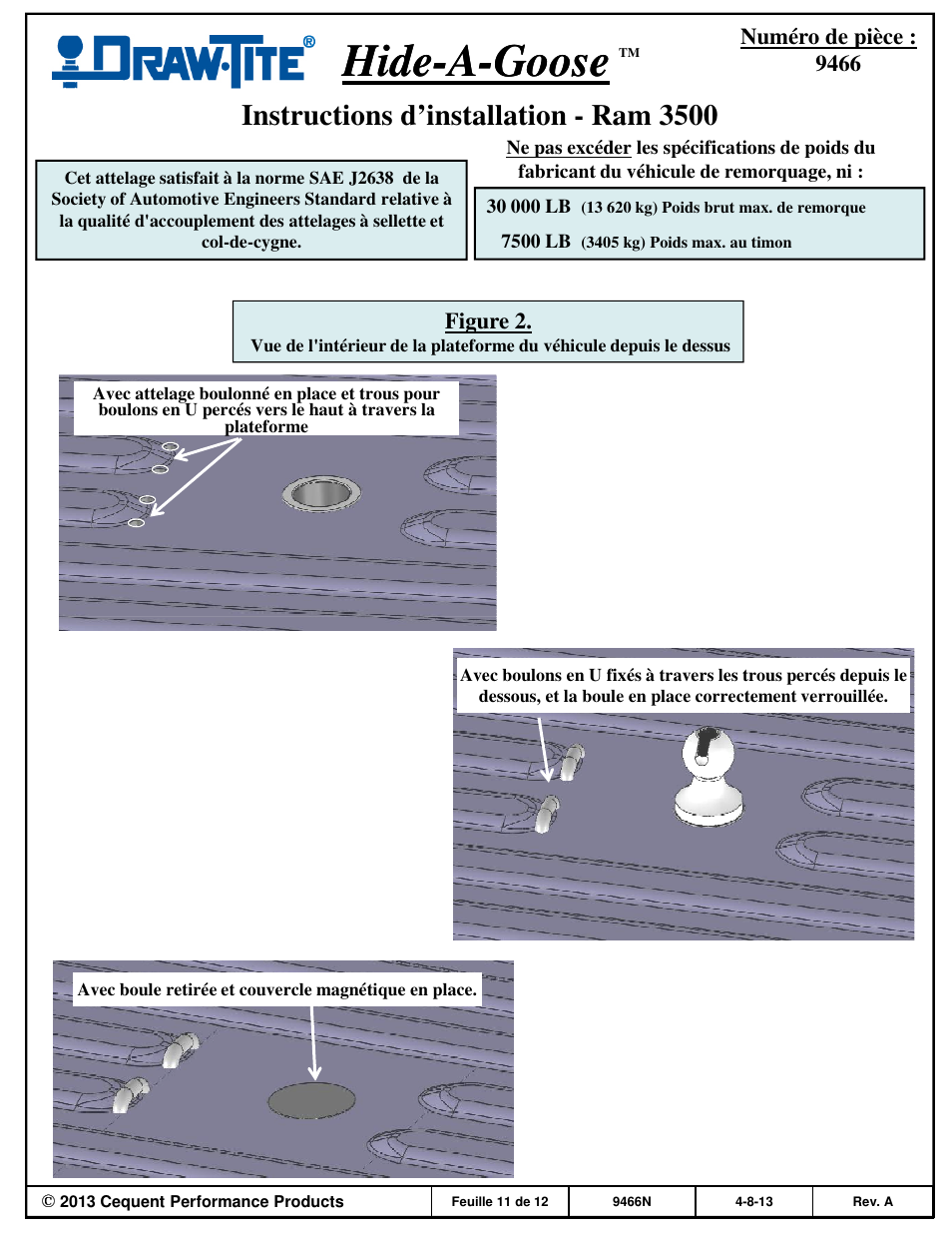Hide hide--a a--goose goose, Instructions d’installation - ram 3500 | Draw-Tite 9466 HIDE-A-GOOSE - RAM User Manual | Page 11 / 12