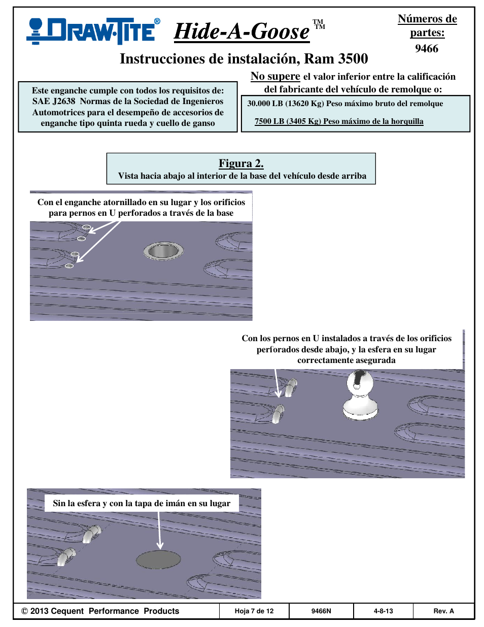 Hide hide--a a--goose goose, Instrucciones de instalación, ram 3500 | Draw-Tite 9466 HIDE-A-GOOSE - RAM User Manual | Page 7 / 12