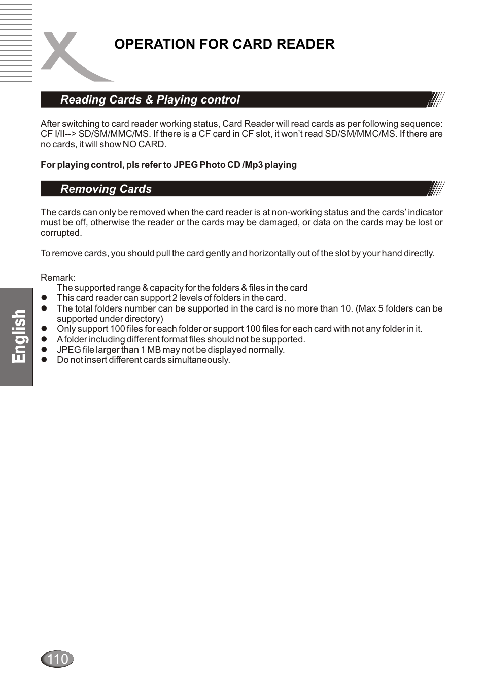 Operation for card reader | Xoro HSD 4000 User Manual | Page 110 / 124