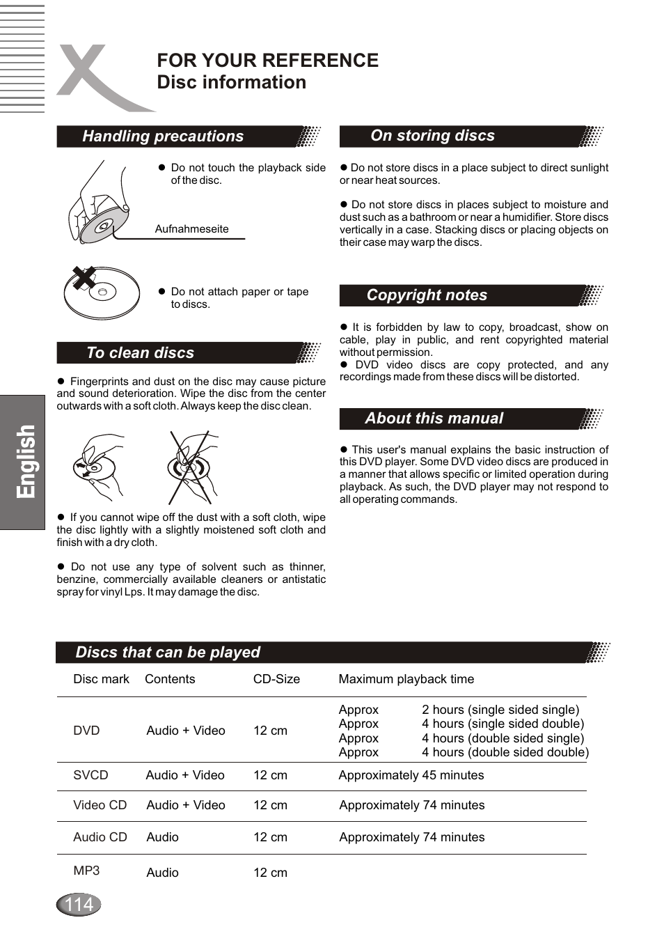 For your reference disc information, Просмотр jpeg картинок, Handling precautions | Xoro HSD 4000 User Manual | Page 114 / 124