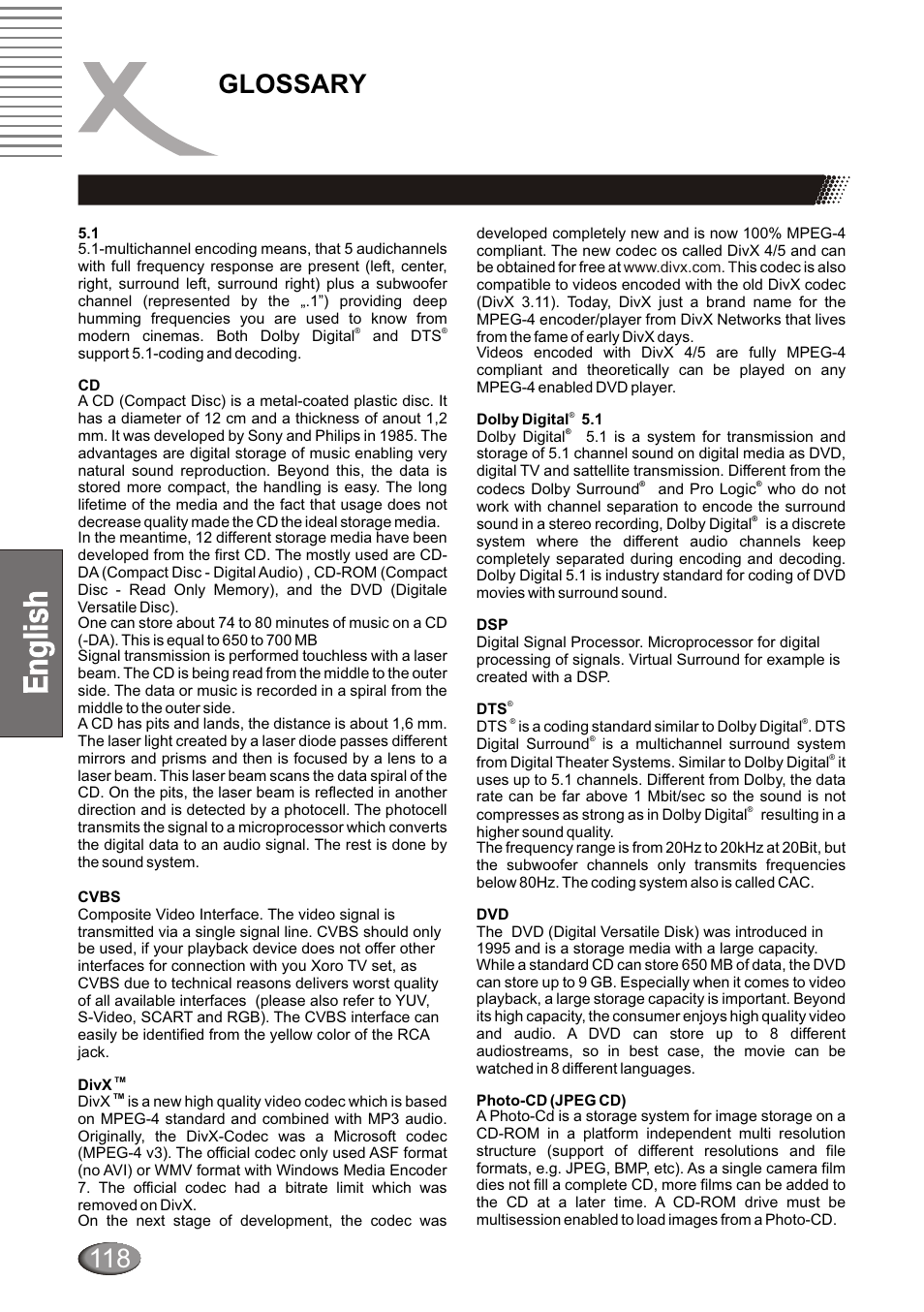 Glossary | Xoro HSD 4000 User Manual | Page 118 / 124