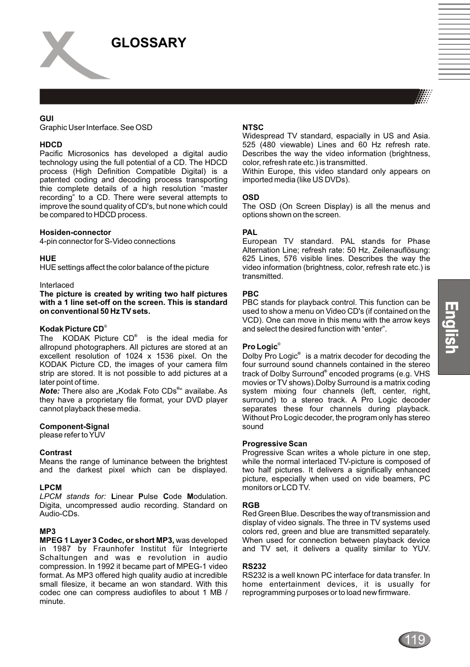 Glossary | Xoro HSD 4000 User Manual | Page 119 / 124