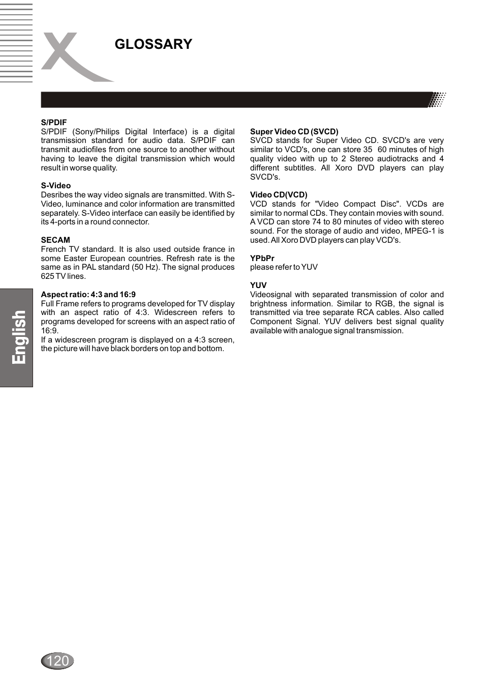 Glossary | Xoro HSD 4000 User Manual | Page 120 / 124