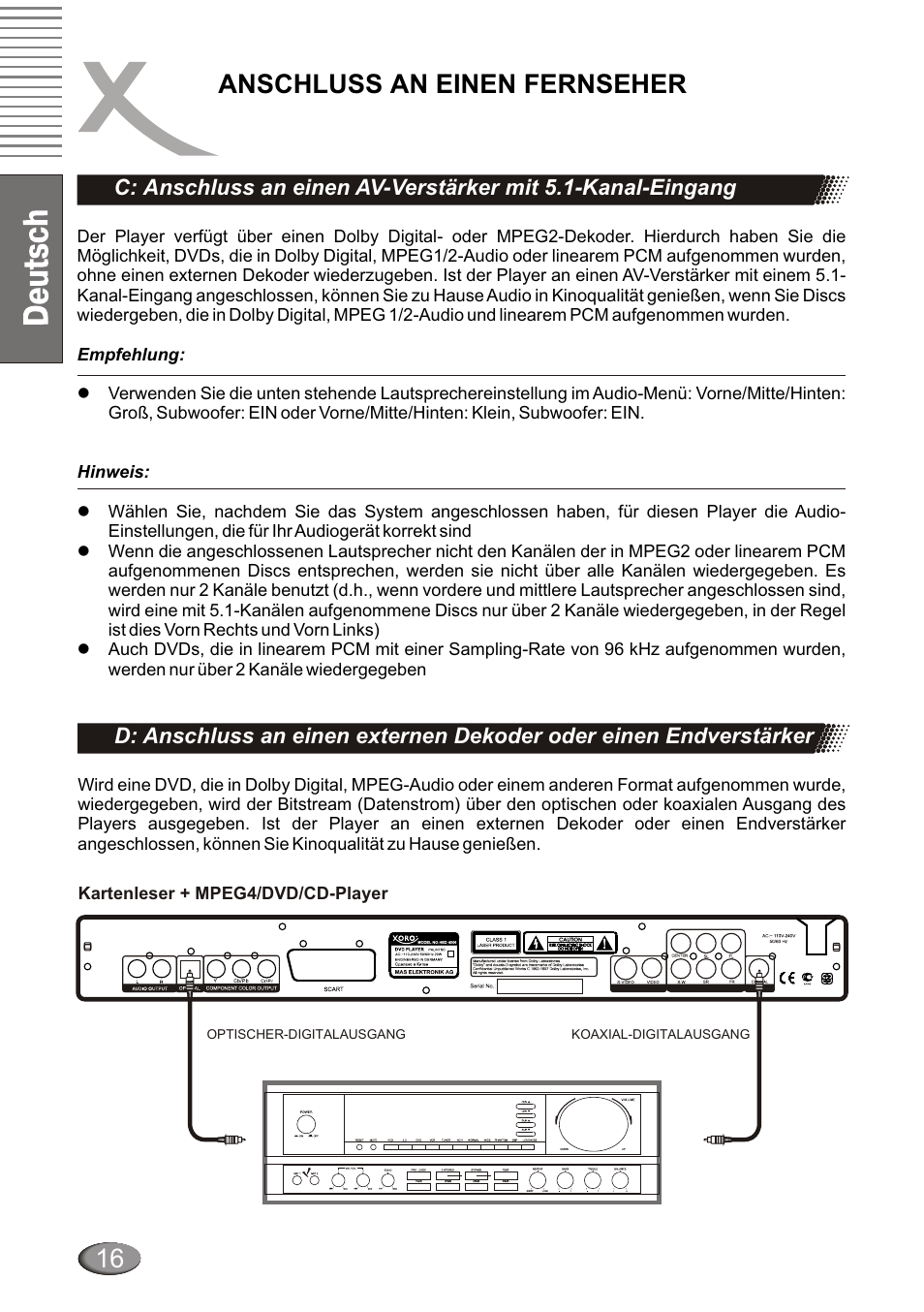 Anschluss an einen fernseher | Xoro HSD 4000 User Manual | Page 16 / 124