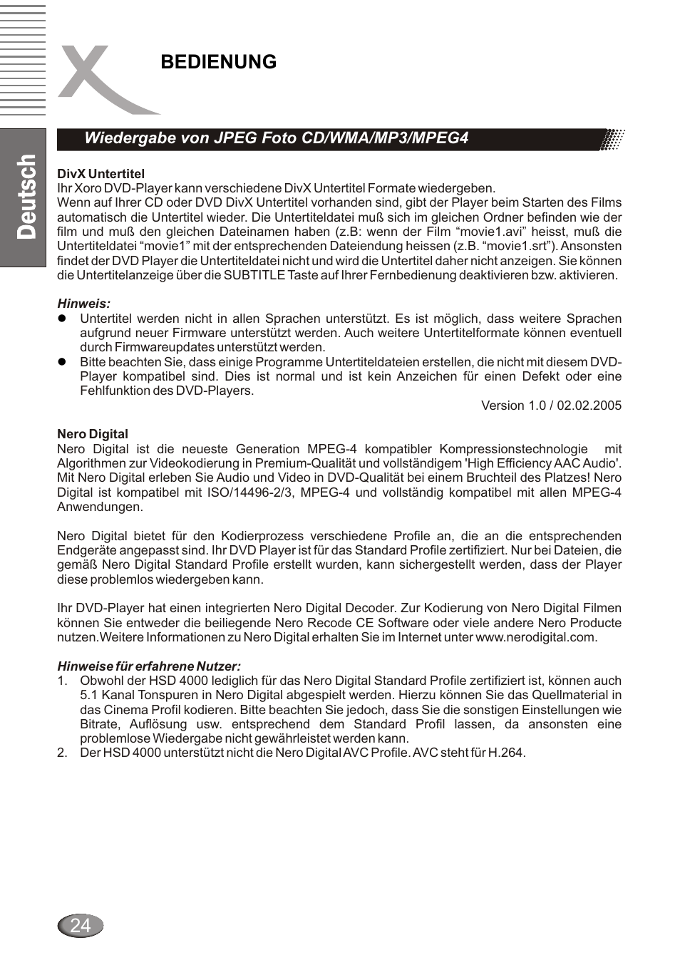 Bedienung 24 | Xoro HSD 4000 User Manual | Page 24 / 124