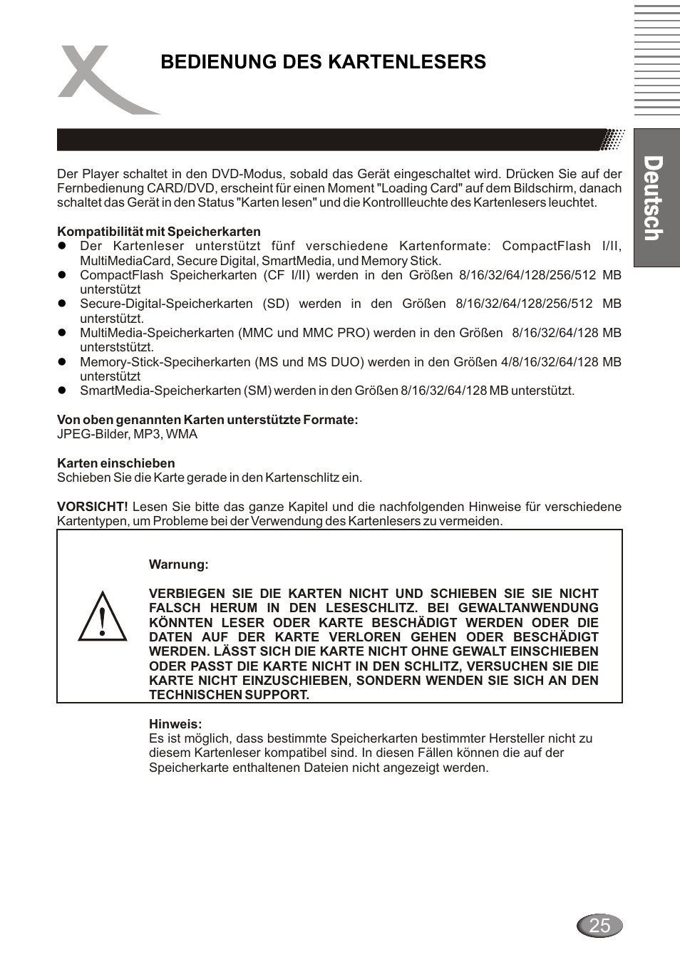 Bedienung des kartenlesers 25 | Xoro HSD 4000 User Manual | Page 25 / 124