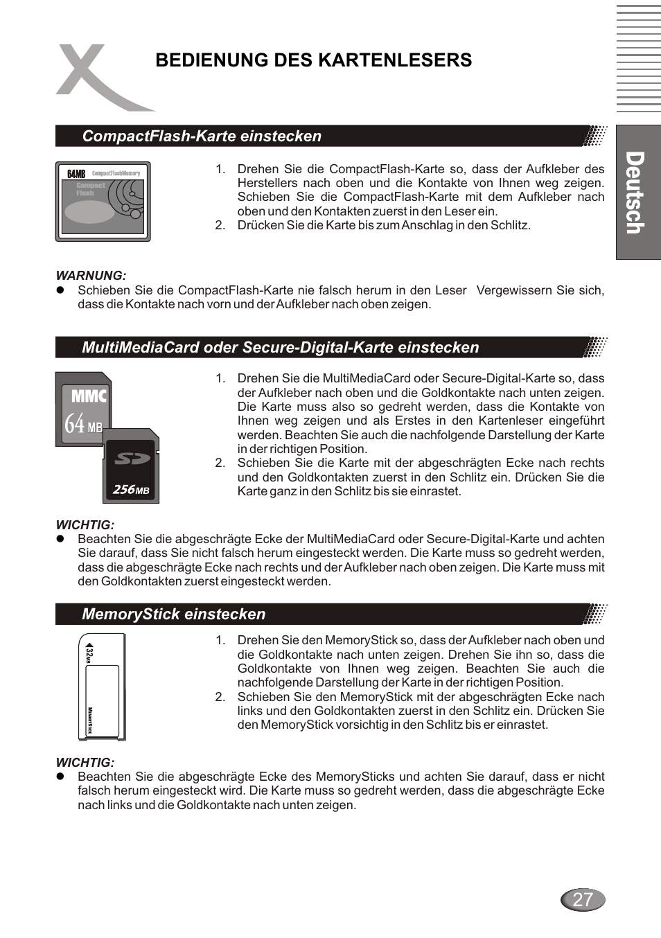 Bedienung des kartenlesers 27 | Xoro HSD 4000 User Manual | Page 27 / 124