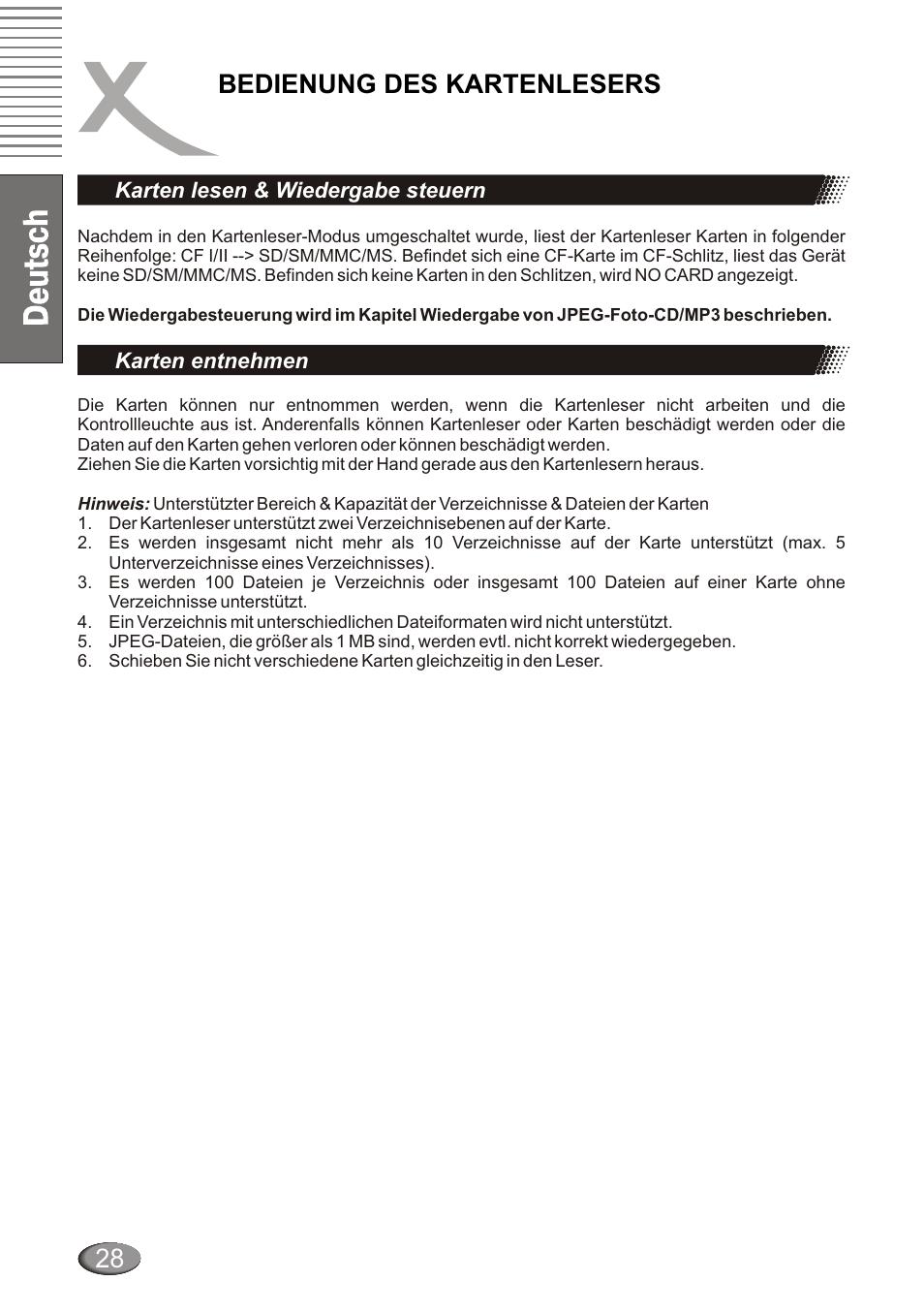 Bedienung des kartenlesers | Xoro HSD 4000 User Manual | Page 28 / 124