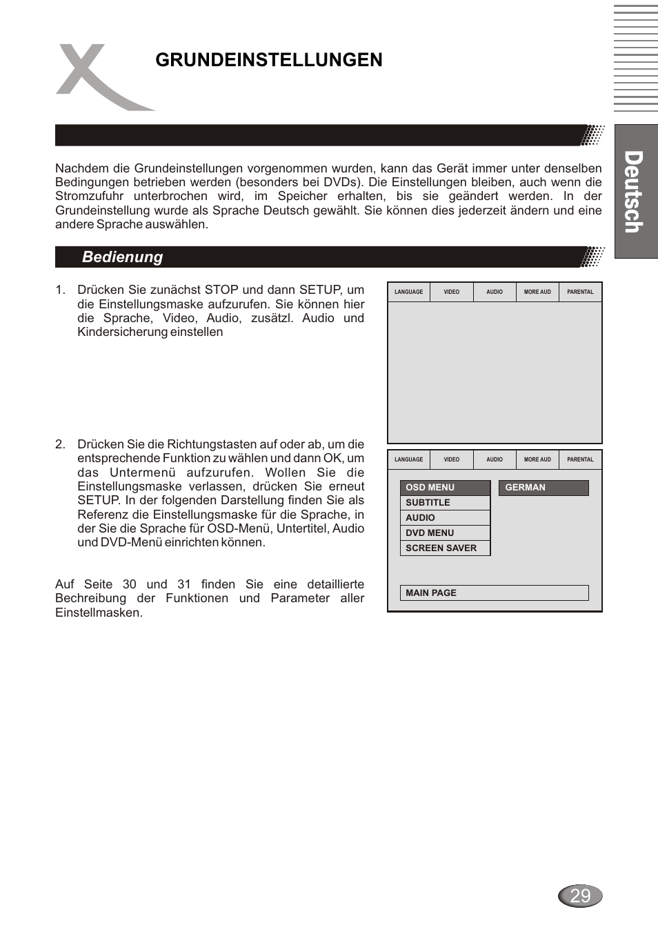 Grundeinstellungen, Bedienung | Xoro HSD 4000 User Manual | Page 29 / 124