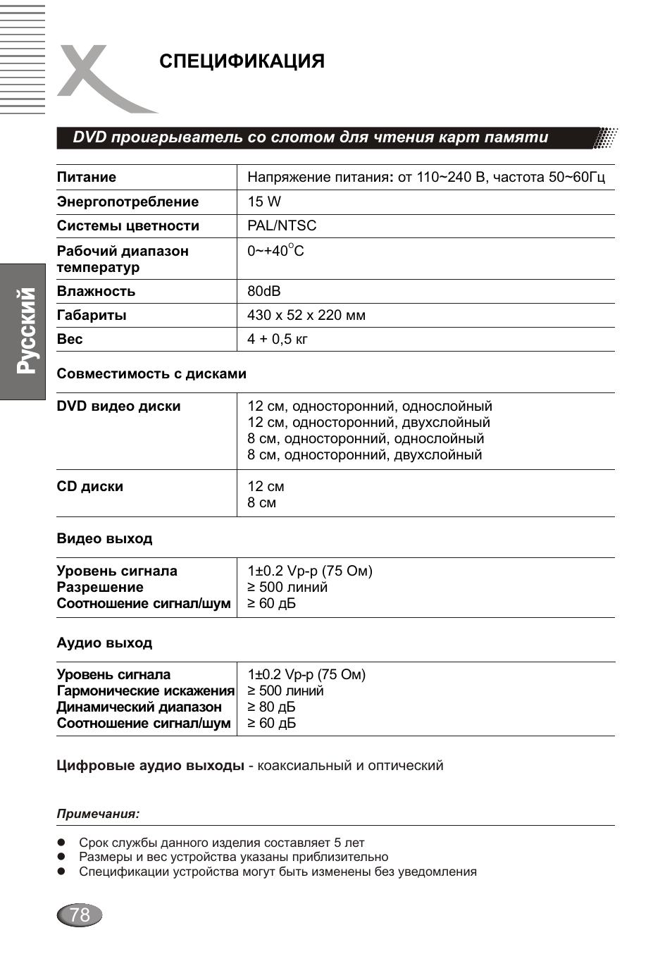 Спецификация | Xoro HSD 4000 User Manual | Page 78 / 124