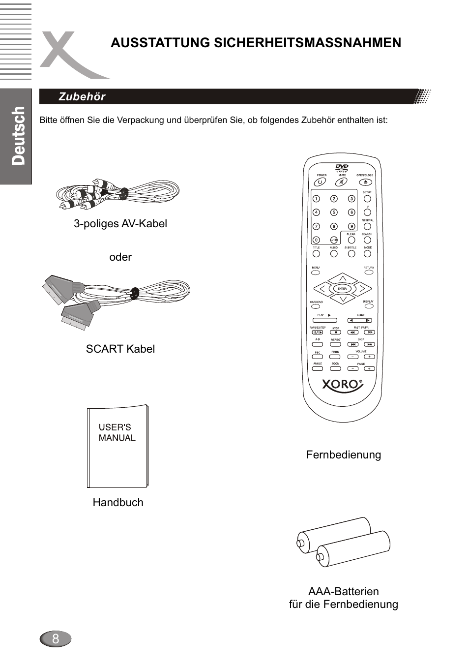 Ausstattung sicherheitsmassnahmen | Xoro HSD 4000 User Manual | Page 8 / 124