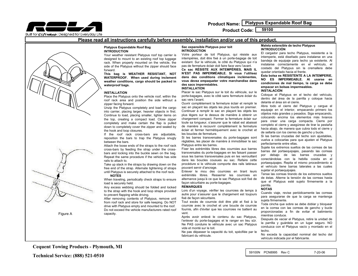 Draw-Tite 59100 ROOF TOP BAG User Manual | 1 page