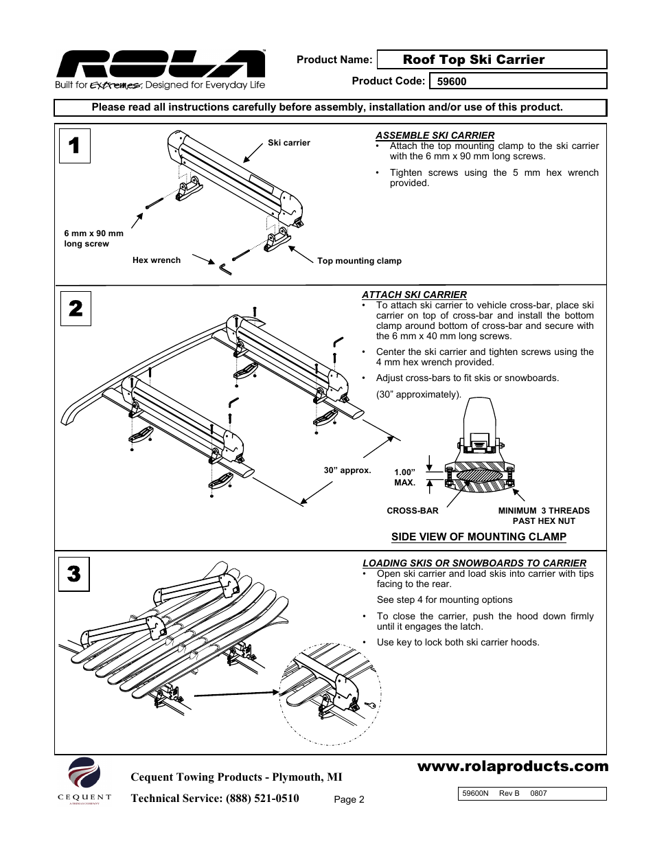 Draw-Tite 59600 ROOF TOP SKI CARRIER User Manual | Page 2 / 9