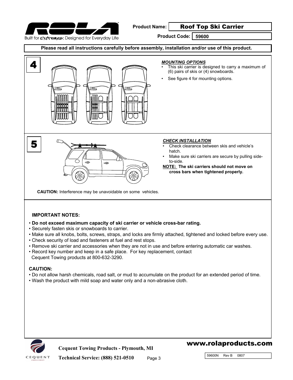 Draw-Tite 59600 ROOF TOP SKI CARRIER User Manual | Page 3 / 9