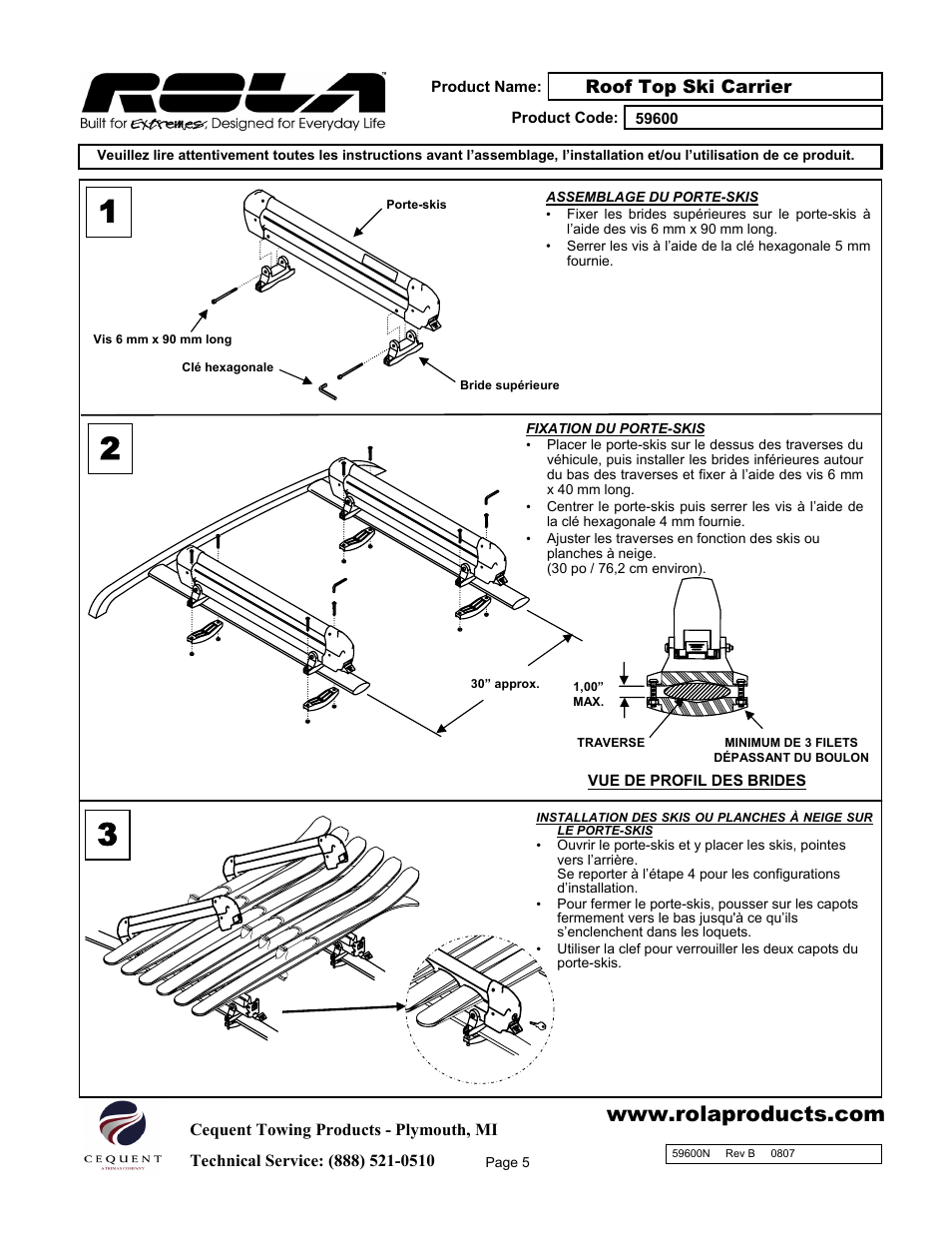 Draw-Tite 59600 ROOF TOP SKI CARRIER User Manual | Page 5 / 9