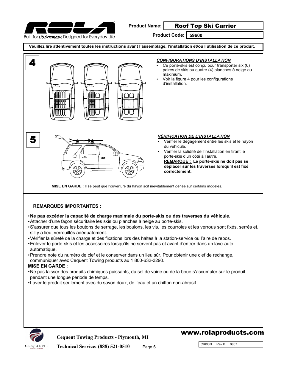 Draw-Tite 59600 ROOF TOP SKI CARRIER User Manual | Page 6 / 9