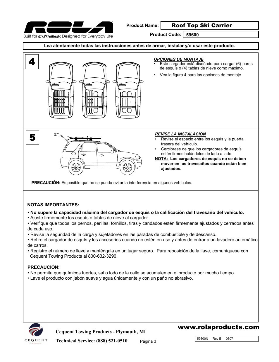 Draw-Tite 59600 ROOF TOP SKI CARRIER User Manual | Page 9 / 9