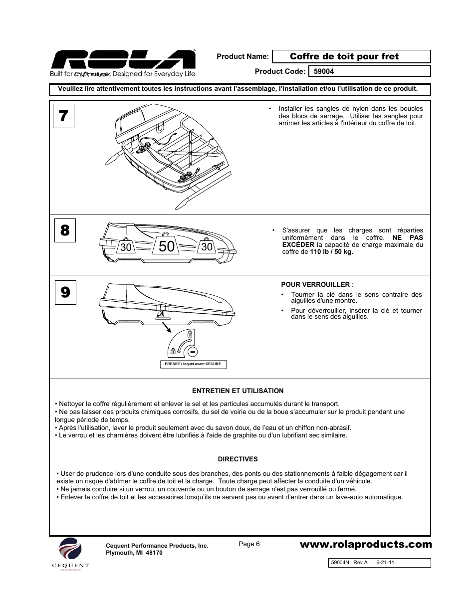 Draw-Tite 59004 ROOF TOP CARGO BOX User Manual | Page 6 / 9