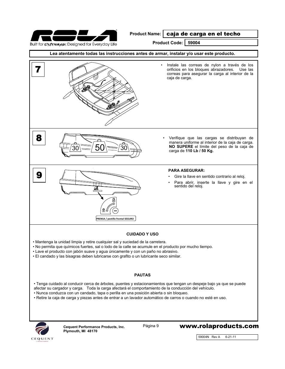 Draw-Tite 59004 ROOF TOP CARGO BOX User Manual | Page 9 / 9