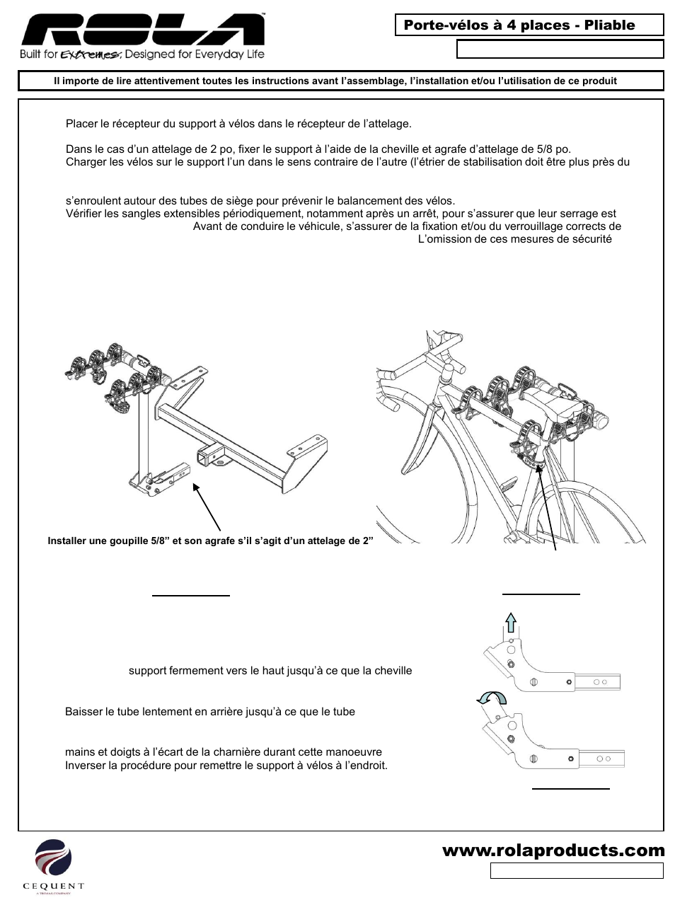 Porte-vélos à 4 places - pliable | Draw-Tite 59401 BIKE CARRIER - TX W_TILT & SECURITY - HITCH MOUNT User Manual | Page 5 / 9