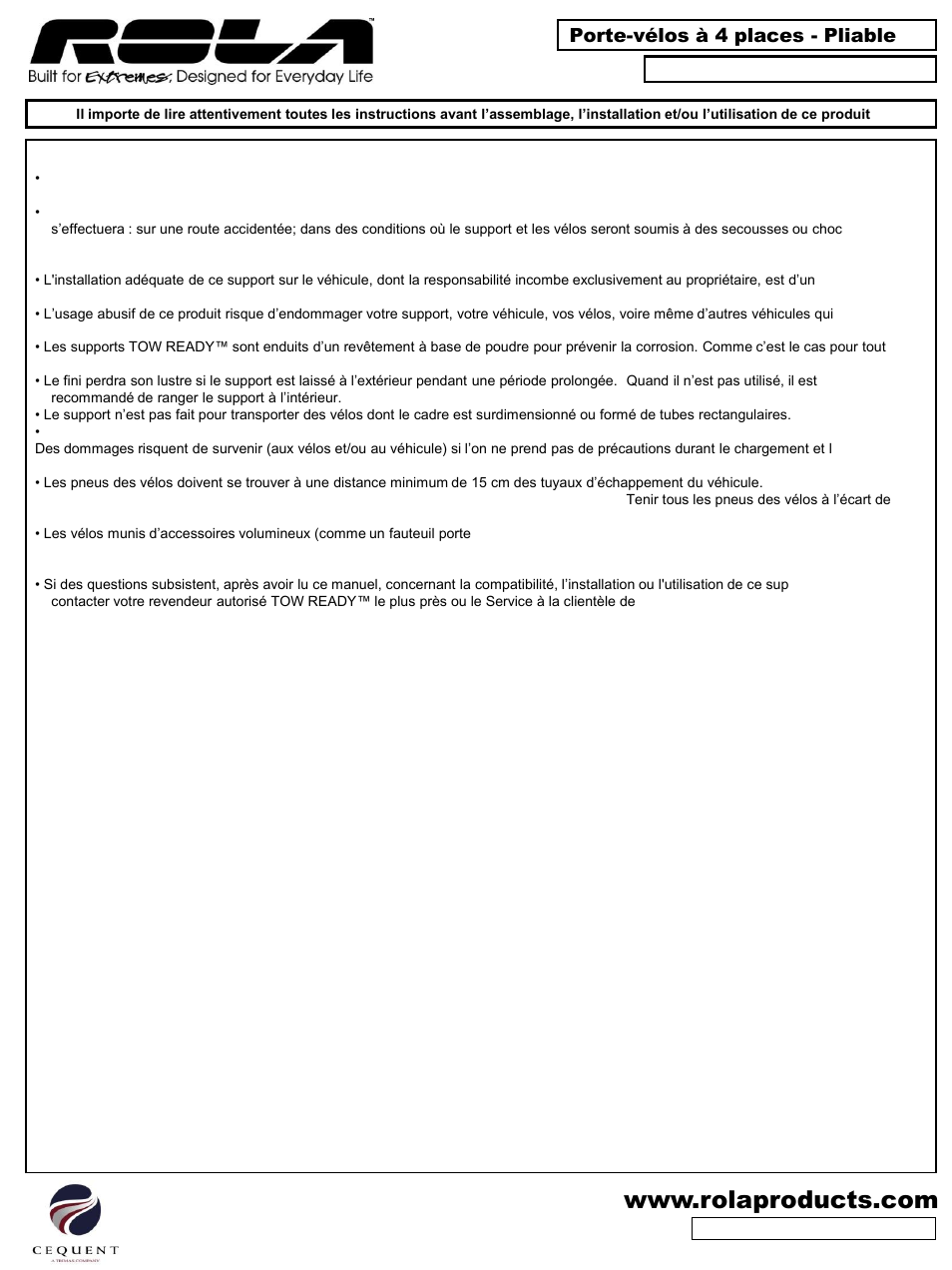 Porte-vélos à 4 places - pliable | Draw-Tite 59401 BIKE CARRIER - TX W_TILT & SECURITY - HITCH MOUNT User Manual | Page 6 / 9