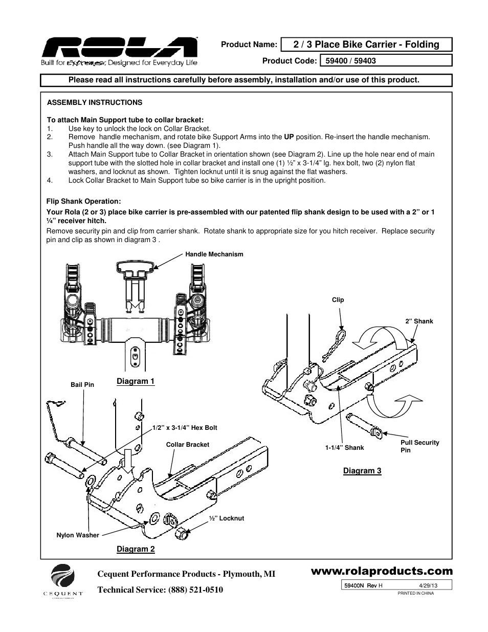 Draw-Tite 59400 BIKE CARRIER - TX W_TILT & SECURITY - HITCH MOUNT User Manual | 9 pages