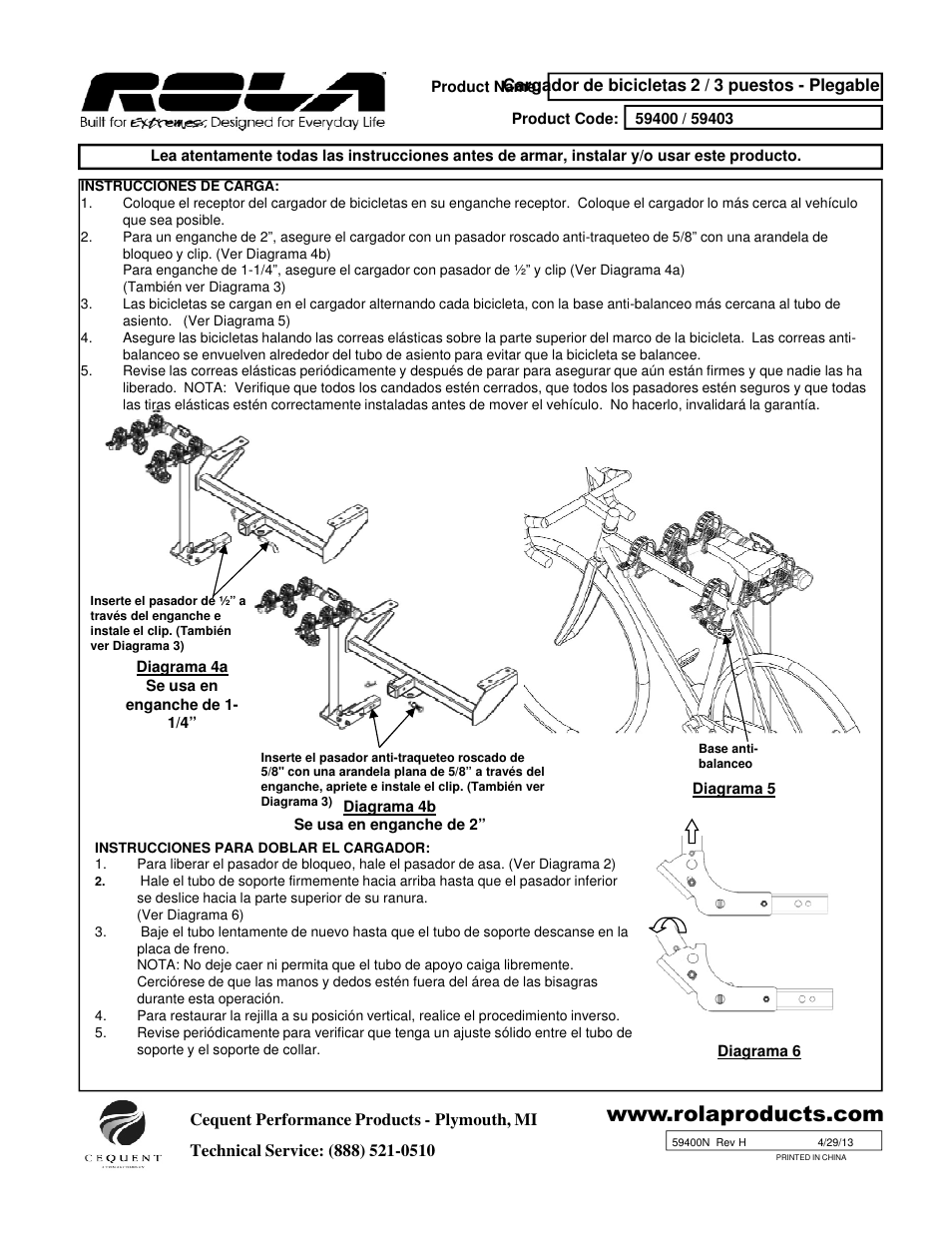Draw-Tite 59400 BIKE CARRIER - TX W_TILT & SECURITY - HITCH MOUNT User Manual | Page 5 / 9