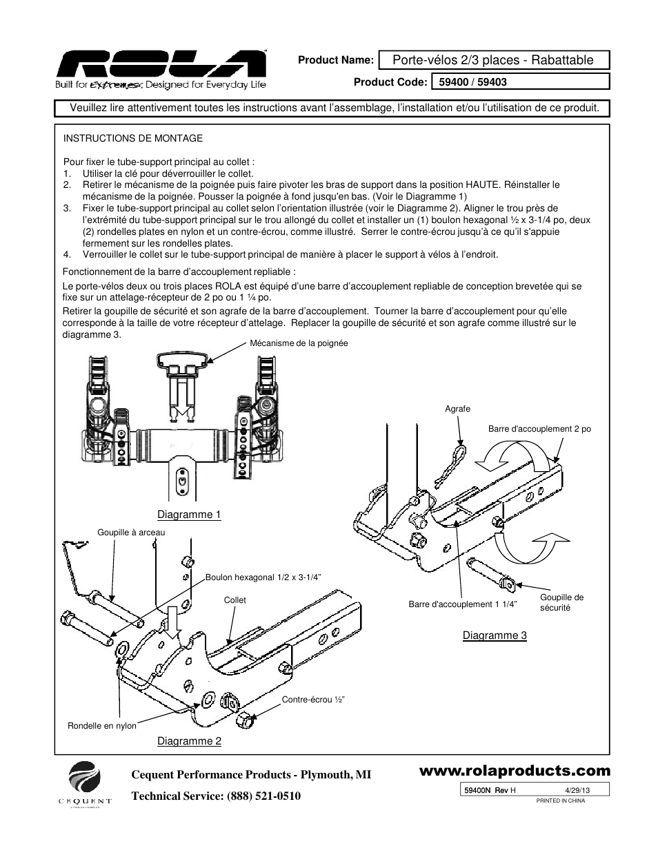 Porte-vélos 2/3 places - rabattable | Draw-Tite 59400 BIKE CARRIER - TX W_TILT & SECURITY - HITCH MOUNT User Manual | Page 7 / 9