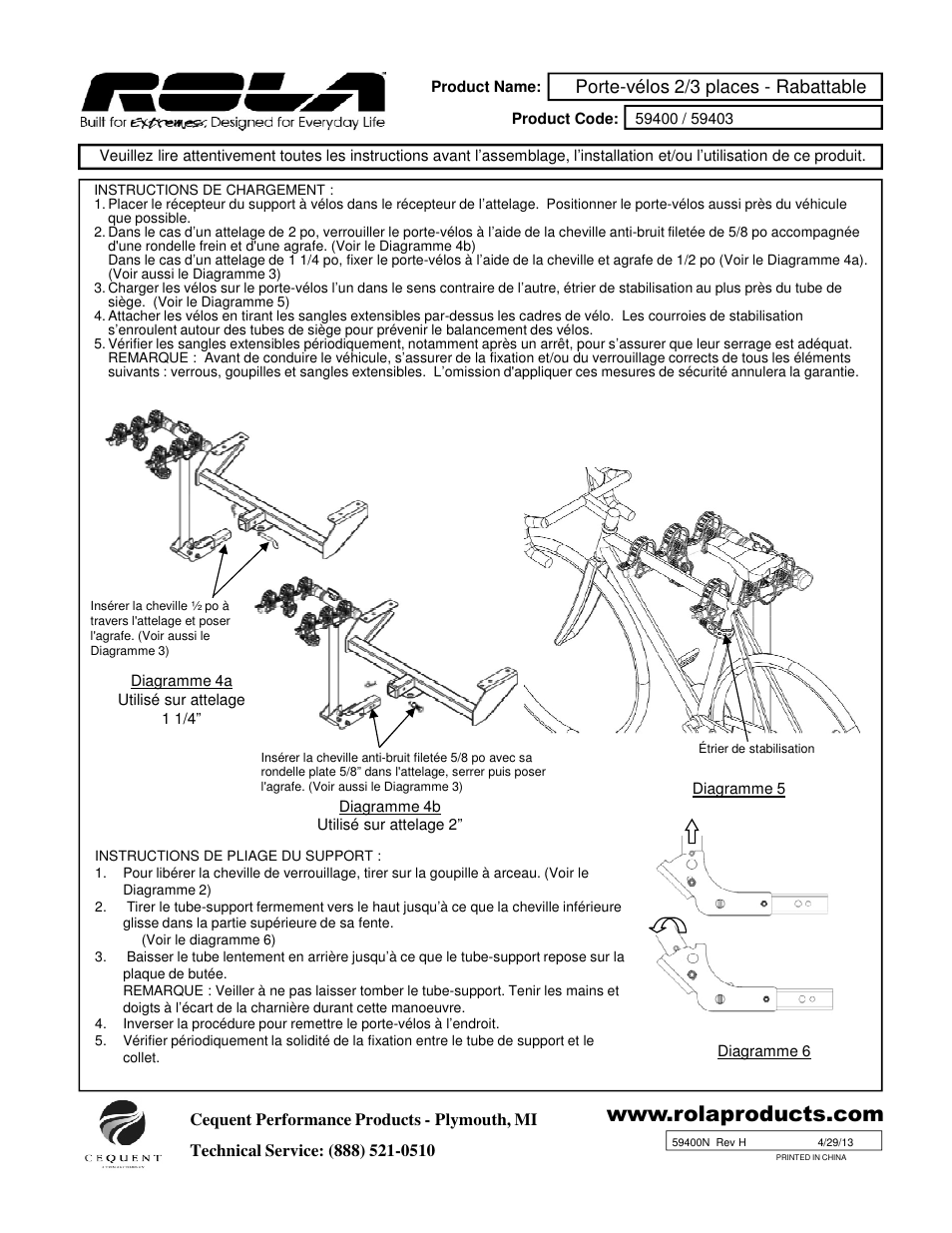 Porte-vélos 2/3 places - rabattable | Draw-Tite 59400 BIKE CARRIER - TX W_TILT & SECURITY - HITCH MOUNT User Manual | Page 8 / 9