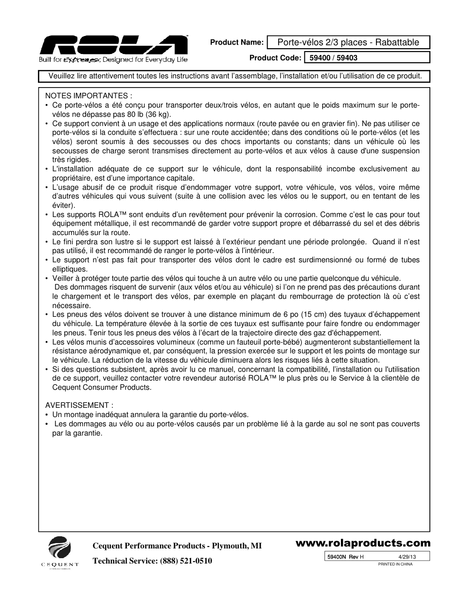 Draw-Tite 59400 BIKE CARRIER - TX W_TILT & SECURITY - HITCH MOUNT User Manual | Page 9 / 9