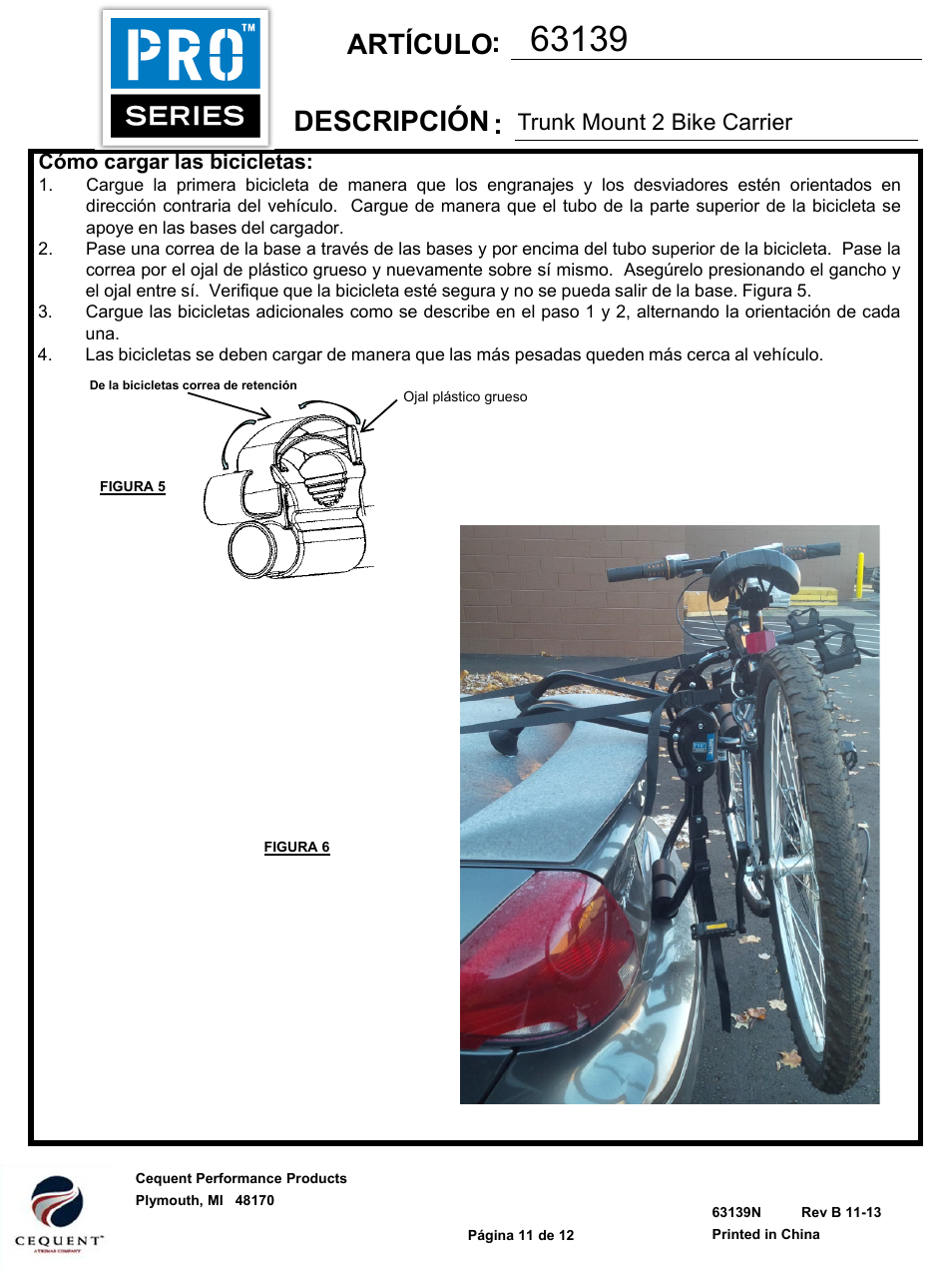 Slide number 11, Artículo descripción, Trunk mount 2 bike carrier | Draw-Tite 63139 BIKE CARRIER - PRO SERIES DUETTE - TRUNK MOUNT User Manual | Page 11 / 12