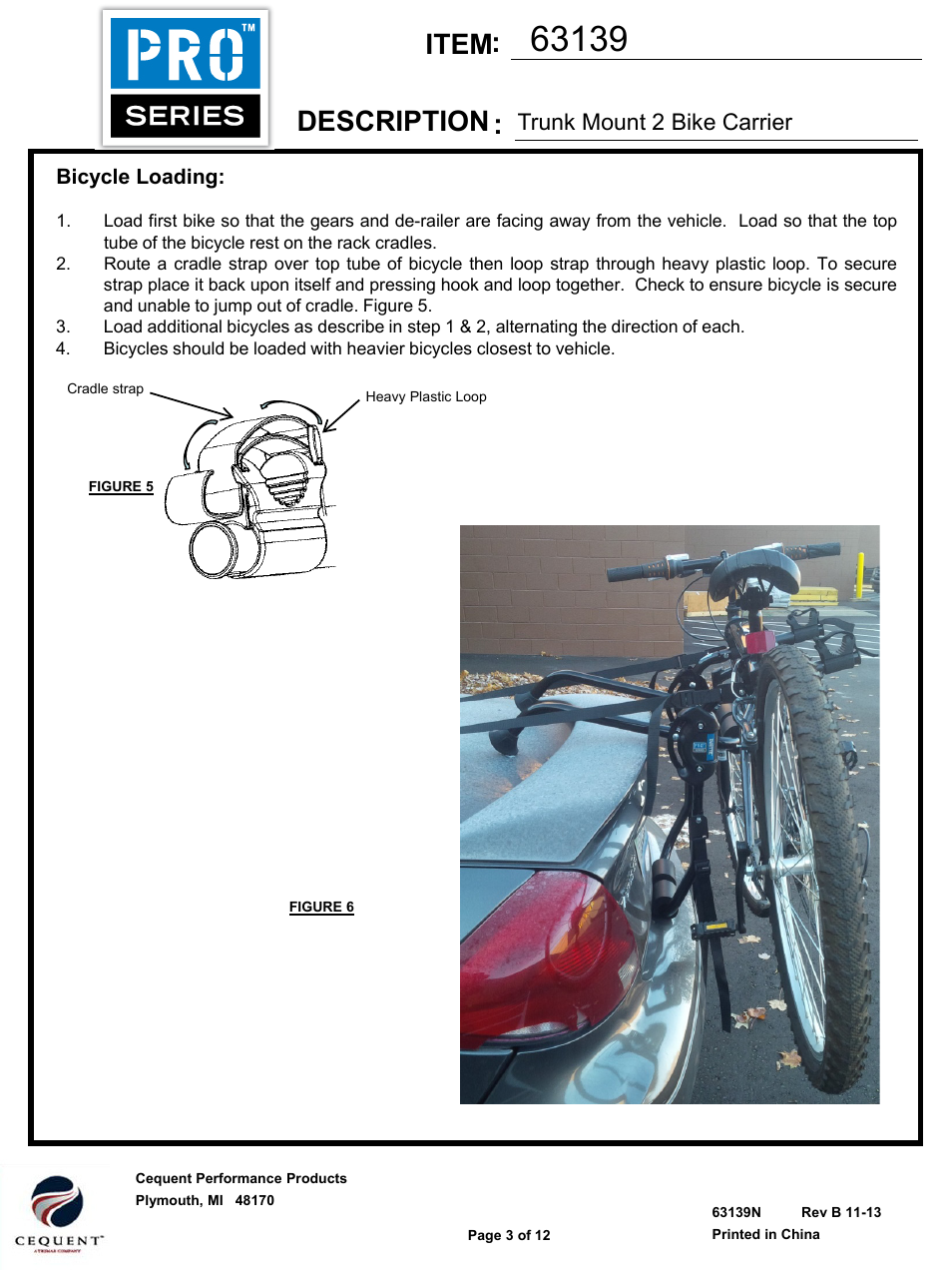 Slide number 3, Item description, Trunk mount 2 bike carrier | Draw-Tite 63139 BIKE CARRIER - PRO SERIES DUETTE - TRUNK MOUNT User Manual | Page 3 / 12