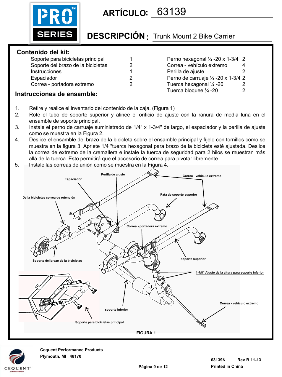 Draw-Tite 63139 BIKE CARRIER - PRO SERIES DUETTE - TRUNK MOUNT User Manual | Page 9 / 12