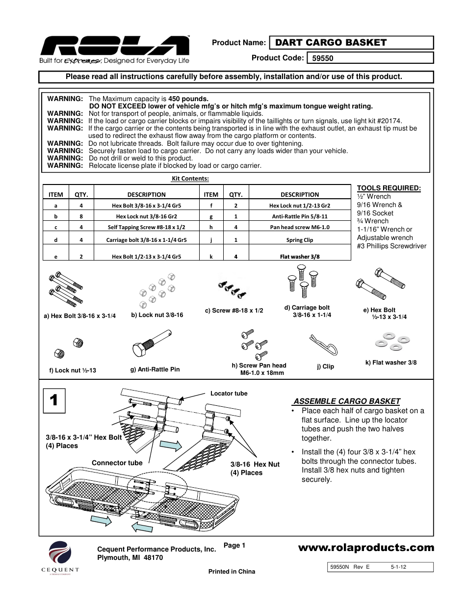 Draw-Tite 59550 CARGO CARRIER - PREMIUM FOLDING User Manual | 12 pages