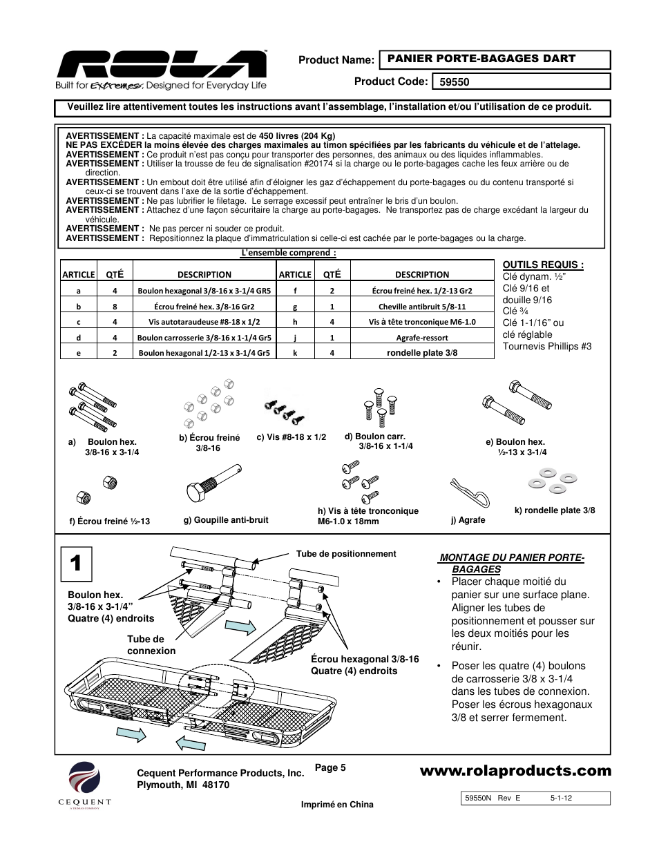 Draw-Tite 59550 CARGO CARRIER - PREMIUM FOLDING User Manual | Page 5 / 12