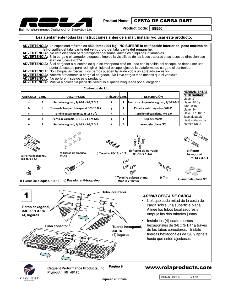 Cesta de carga dart | Draw-Tite 59550 CARGO CARRIER - PREMIUM FOLDING User Manual | Page 9 / 12