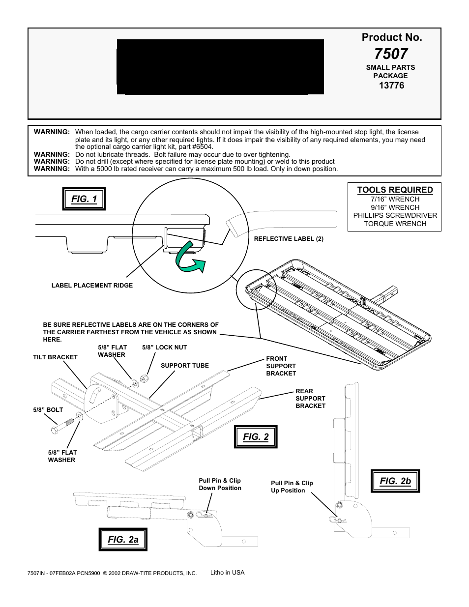 Draw-Tite 7507 CARGO CARRIER - POLYPROPYLENE User Manual | 3 pages