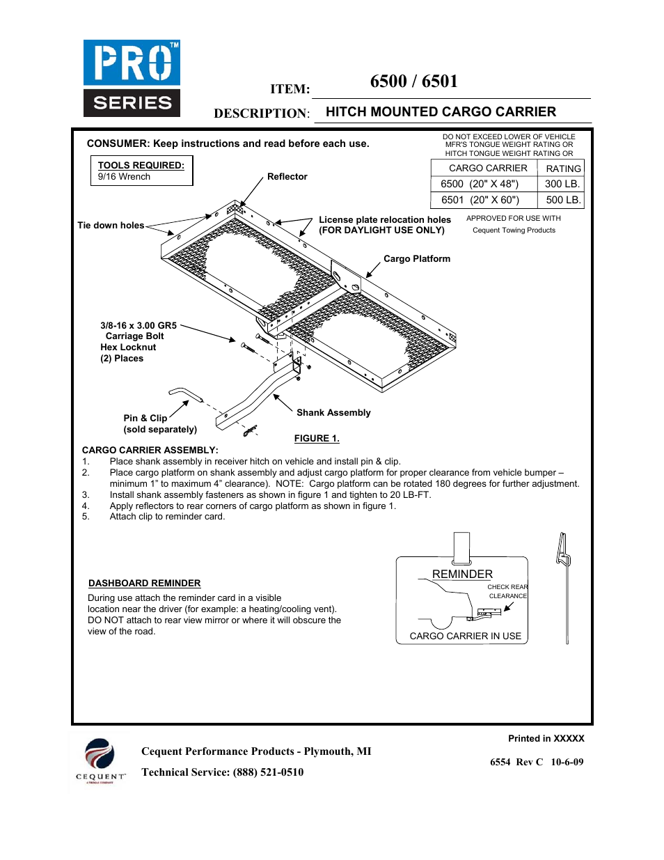 Draw-Tite 6501 CARGO CARRIER - ADJUSTABLE User Manual | 2 pages