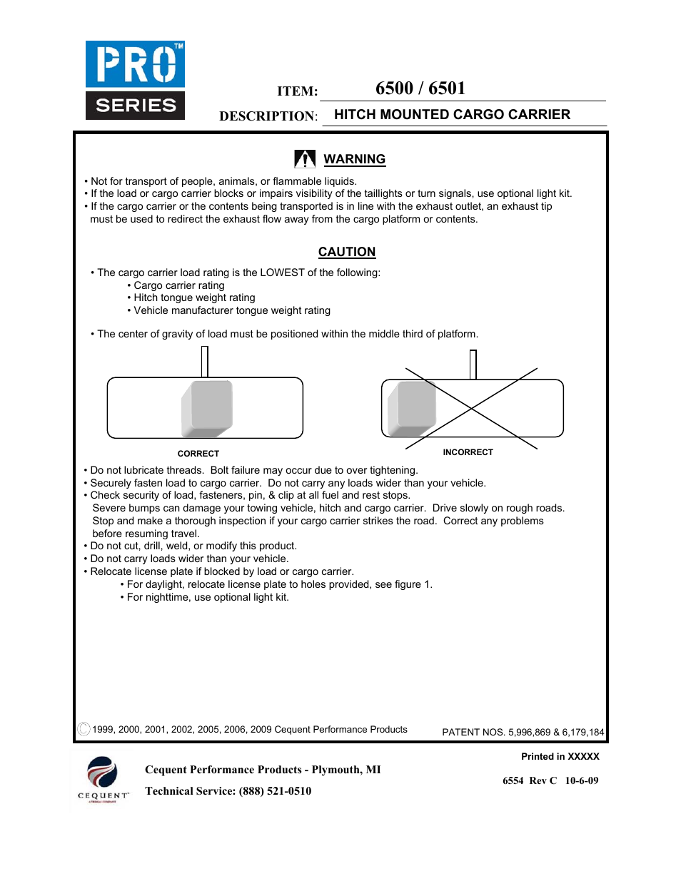 Item: description, Hitch mounted cargo carrier | Draw-Tite 6501 CARGO CARRIER - ADJUSTABLE User Manual | Page 2 / 2